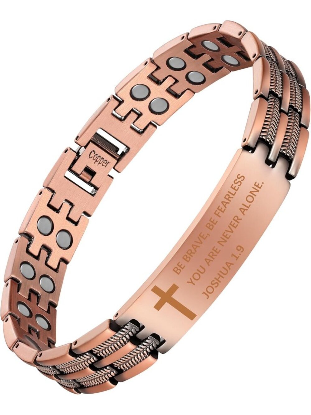 Men's Adjustable Copper Magnetic Bracelet - Ultra Strength Cross Design, Gift